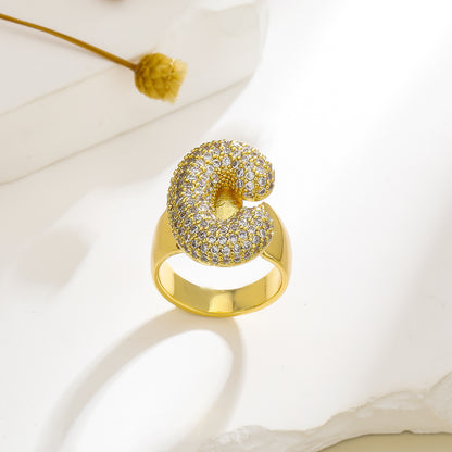 Gold Exaggerated Micro Inlaid Zircon English Rings