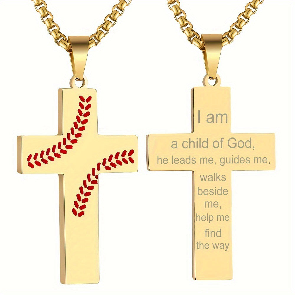 Baseball Boy Cross Stainless Steel Religious Pendants