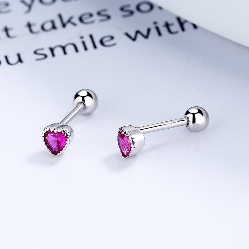 Love Heart-shaped Zircon Female Sterling Sier Simple Thread Earrings