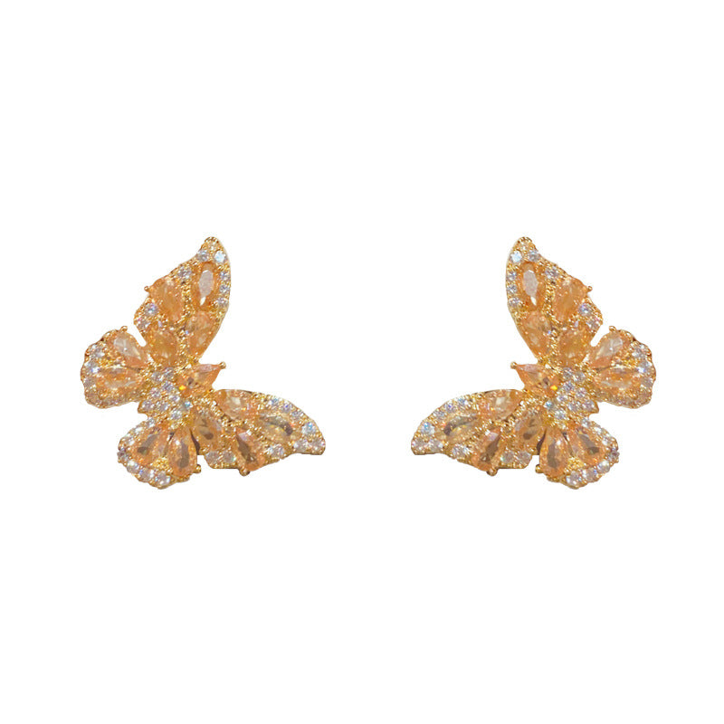 Fashion High-grade Micro Inlaid Zircon Butterfly Sier Earrings