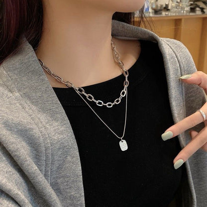 Square Simple Cold Style Metal Sweater Chain Necklaces