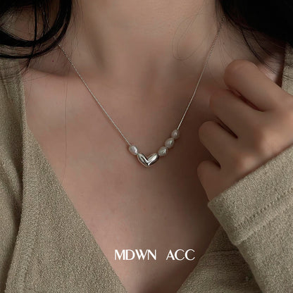 Pearl Three-dimensional Heart-shaped Short Clavicle Chain Daily Necklaces