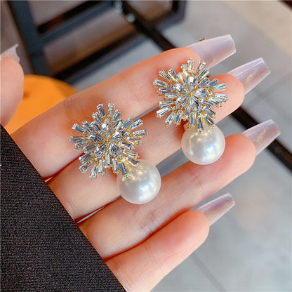 Women's Needle Flower Pearl Butterfly Fashion Elegant Earrings