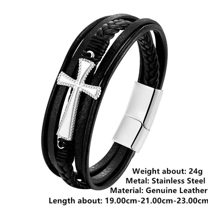 Men's Fashion Leather Rope Hand-woven Titanium Steel Bracelets