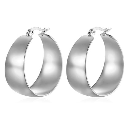 Women's Widened Curved Stainless Steel High-grade Titanium Gold Light Earrings