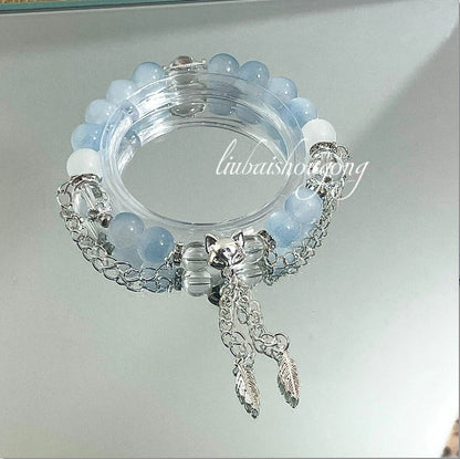 Women's & Men's Style Butterfly Glaze Green Half Trendy Temperament Show White Bracelets