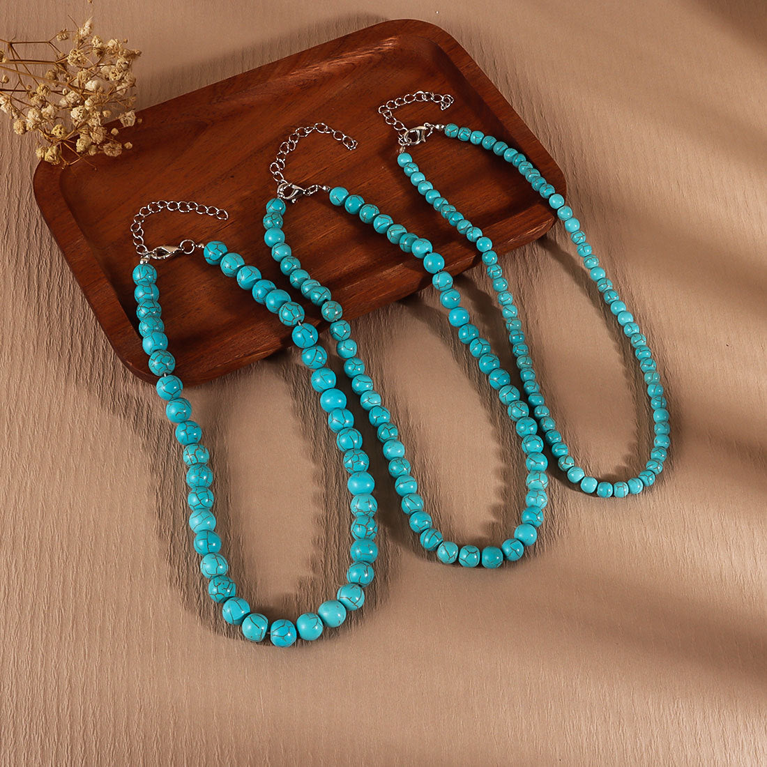 Turquoise Round Beads String Of Personalized Short Chain Necklaces