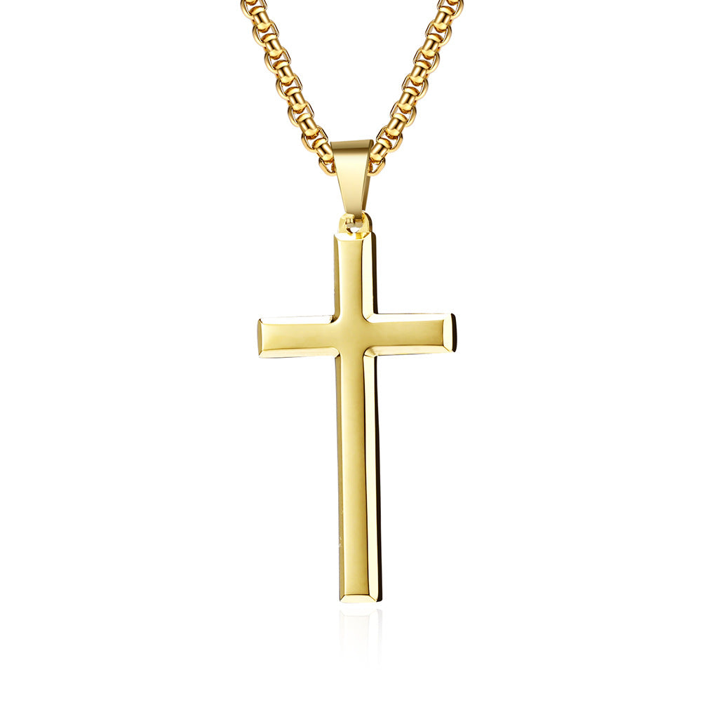 Women's & Men's Beveled Stainless Steel Cross Unisex Style Necklaces