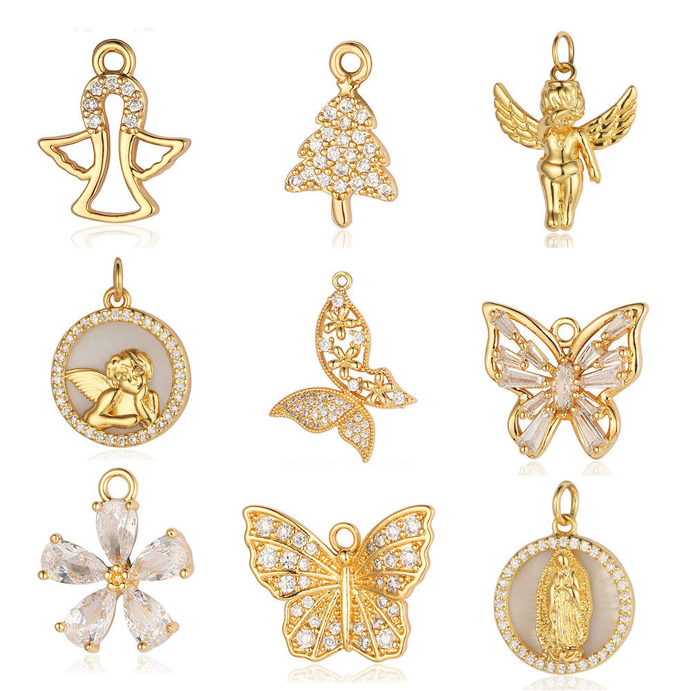 Copper Zircon Flower Angel Ornament Accessories Pendants