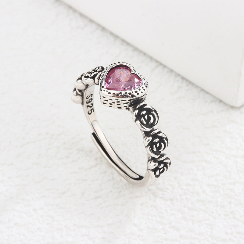 Sweet Rose Colored Loving Heart Zircon Rings