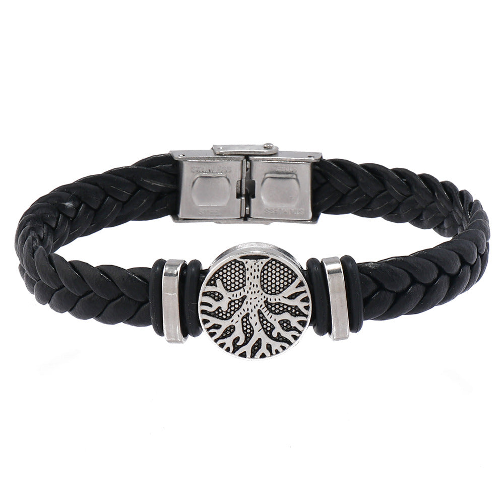 Men's Buckle Jewelry Personality Peace Tree Leather Lucky Gift Bracelets