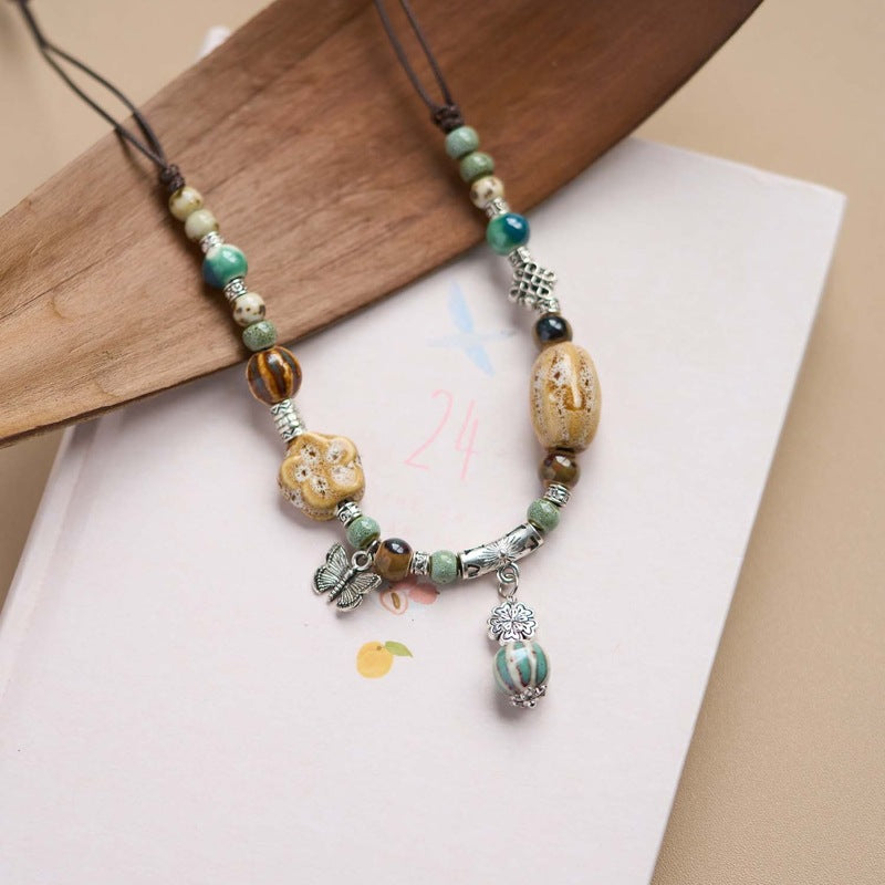 Women's Ceramic Butterfly Artistic Ornament National Style Necklaces