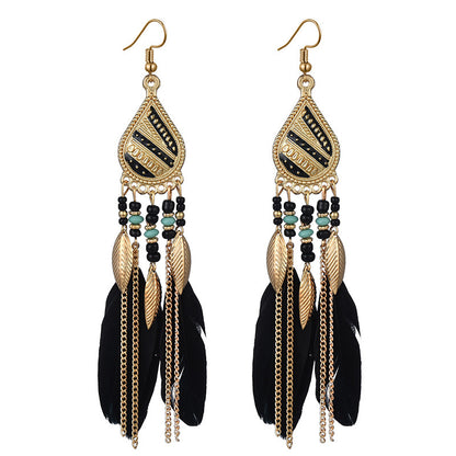 Long Feather Ethnic Style Tassel Yunnan Earrings