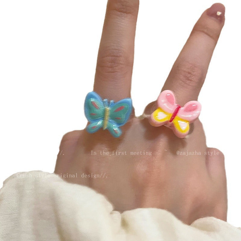 Girly Acrylic Butterfly Female Cute Niche Rings