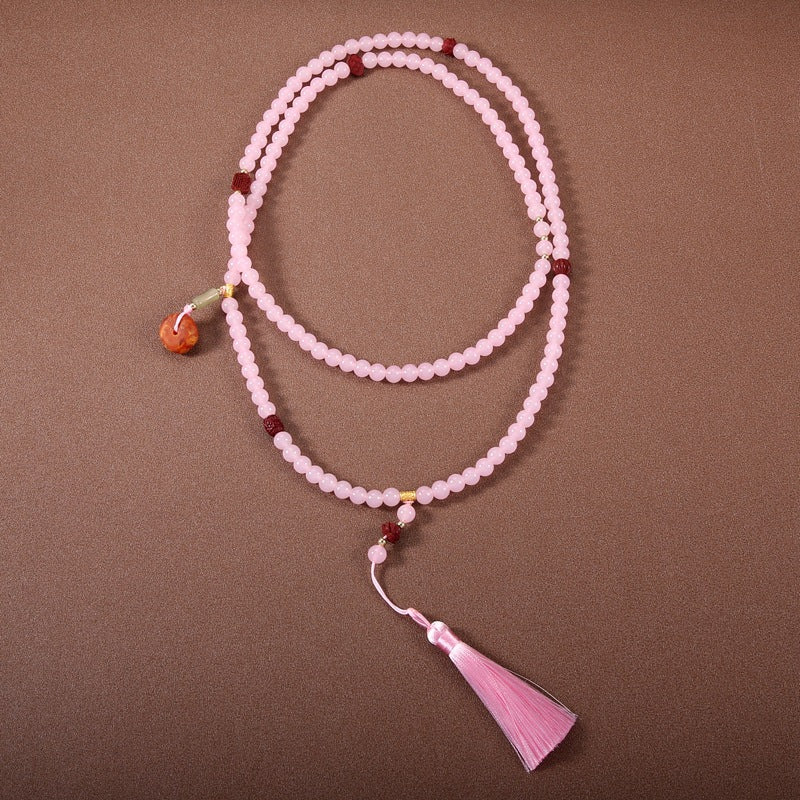 Long Cinnabar Beaded Chinese Style Chain Necklaces