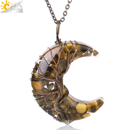 Gravel Resin Moon With Stainless Steel Pendants