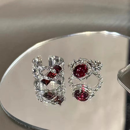 Women's & Men's Ruby For Dark Style Design Couple Rings