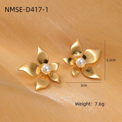 Titanium Steel Pearl Flower High-grade Simple Earrings