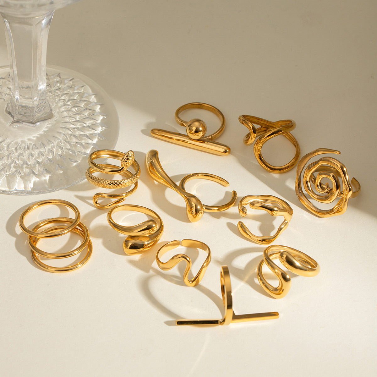 Ding Ornament Gold Stainless Steel Open Rings
