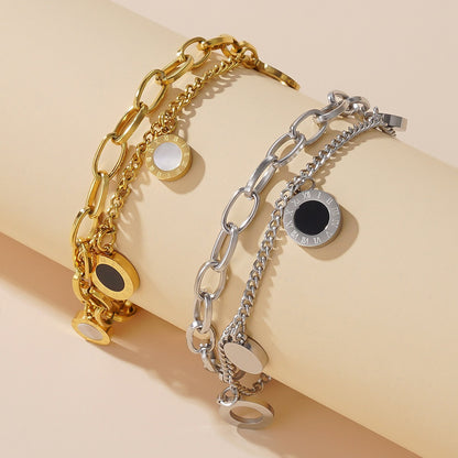 Gold Double-sided Shell Hollow Roman Digital Bracelets