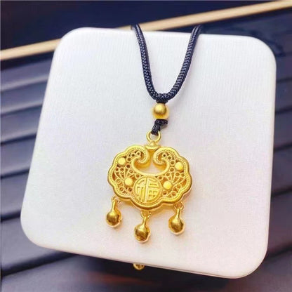 Children's Gold Hollow Fu Character Longevity Lock Pendants