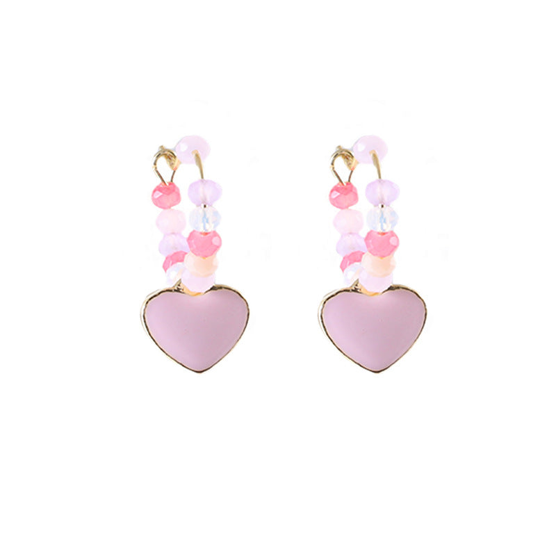 Women's Love Drop Oil Beaded Ear Clip Earrings