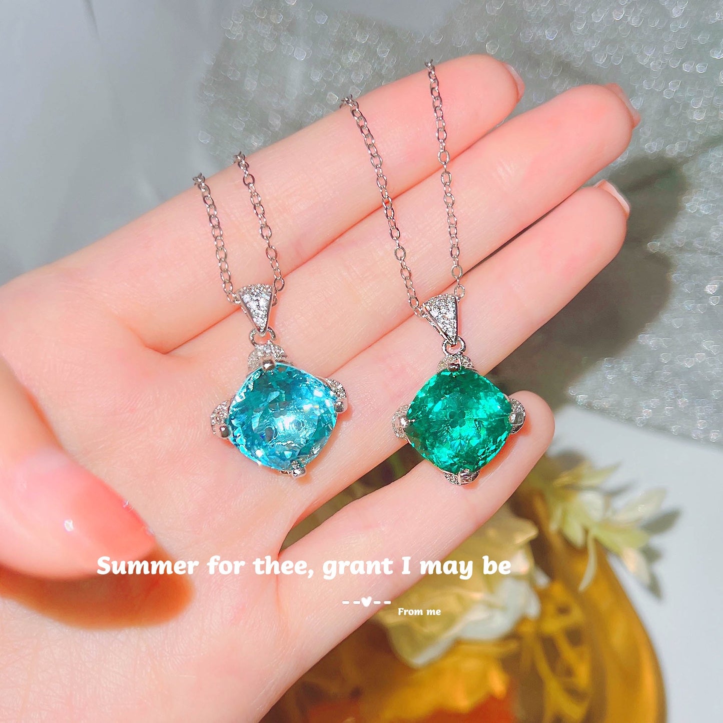 Natural Aquamarine Topaz Carat Simulation Emerald Necklaces