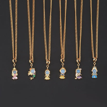 Zircon Cartoon Princess Fashion Mermaid Real Gold Necklaces