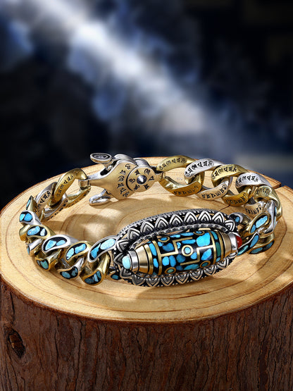 Turquoise Mantra Bead Sterling Sier Male Personality Female Bracelets
