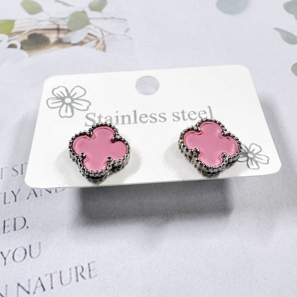 Steel Four-leaf Flower Fritillary Ear Do Earrings