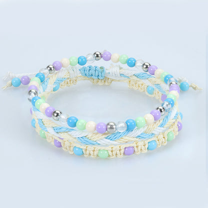 Beads Waterproof Wax Line Woven Three-piece Bracelets