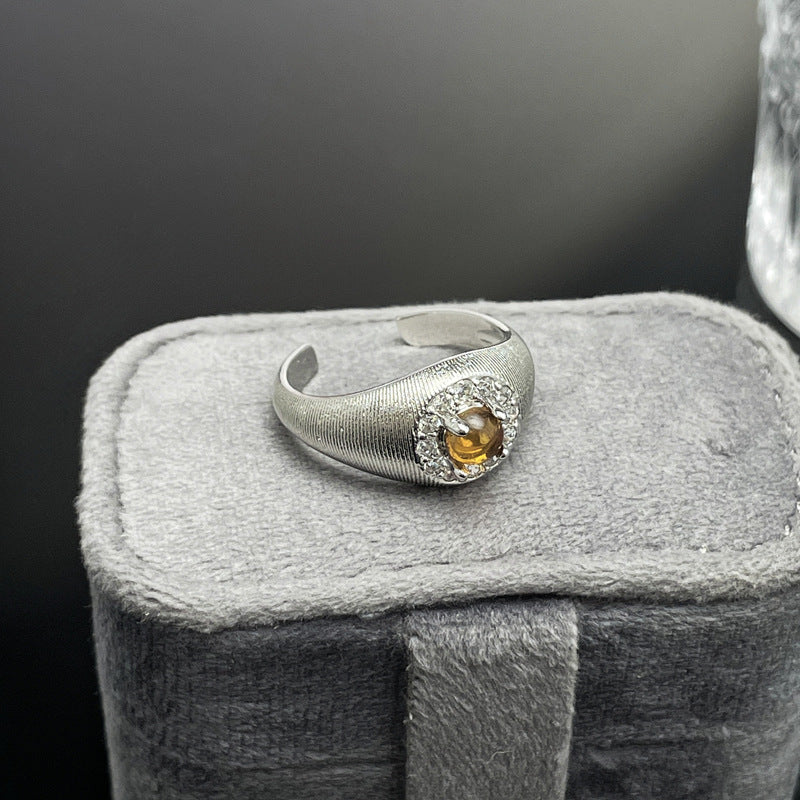 Women's Brushed Tigereye Micro Setting Court Style Geometric Design Refined Rings