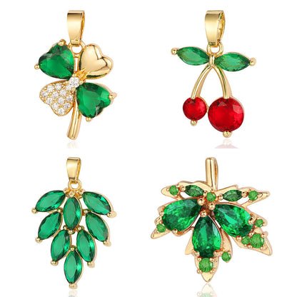 Luxury Color Zirconium Leaves Flower Four-leaf Clover Grape Cherry Necklaces