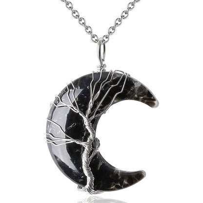 Gravel Resin Moon With Stainless Steel Pendants