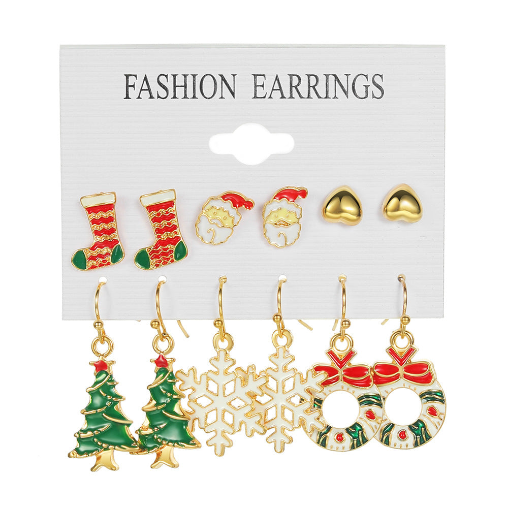 Dripping Oil Christmas Suit Female Bell Earrings