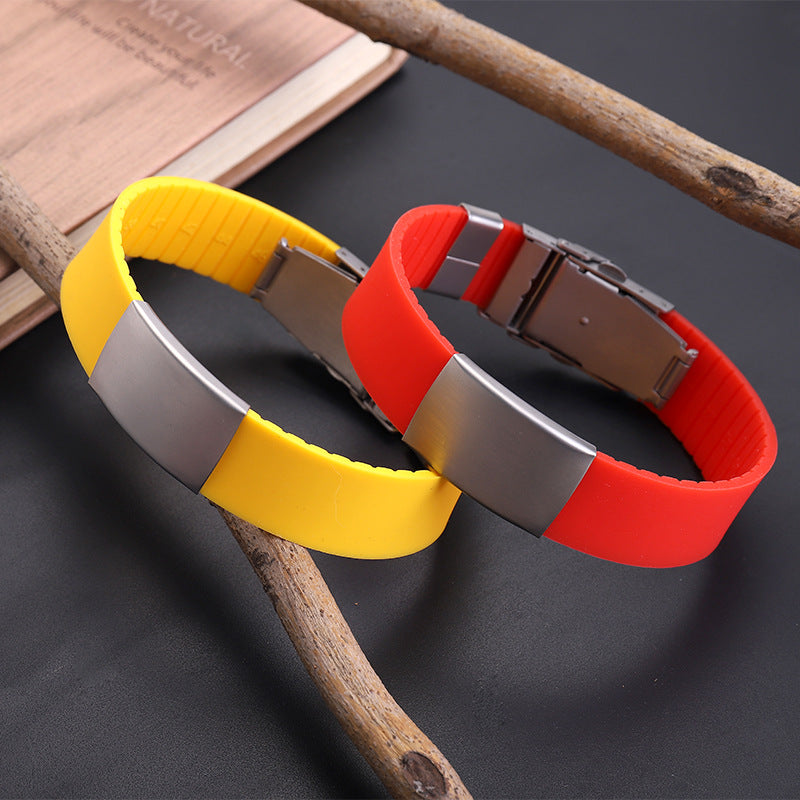 Men's Silicone Sports Glossy Personality Lettering Stainless Bracelets