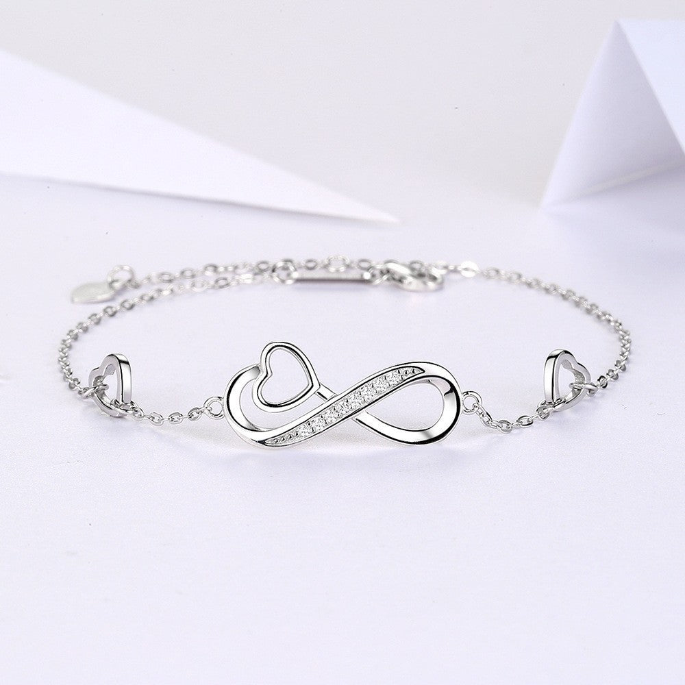 Sier Inlaid Zircon Infinite Heart Female Bracelets