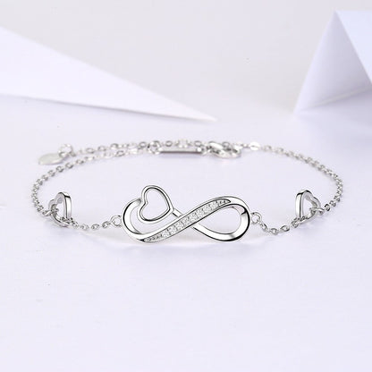 Sier Inlaid Zircon Infinite Heart Female Bracelets