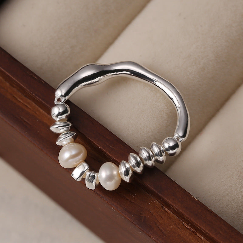 Sterling Sier Irregular Small Pieces Of Pearl Female Retro Rings