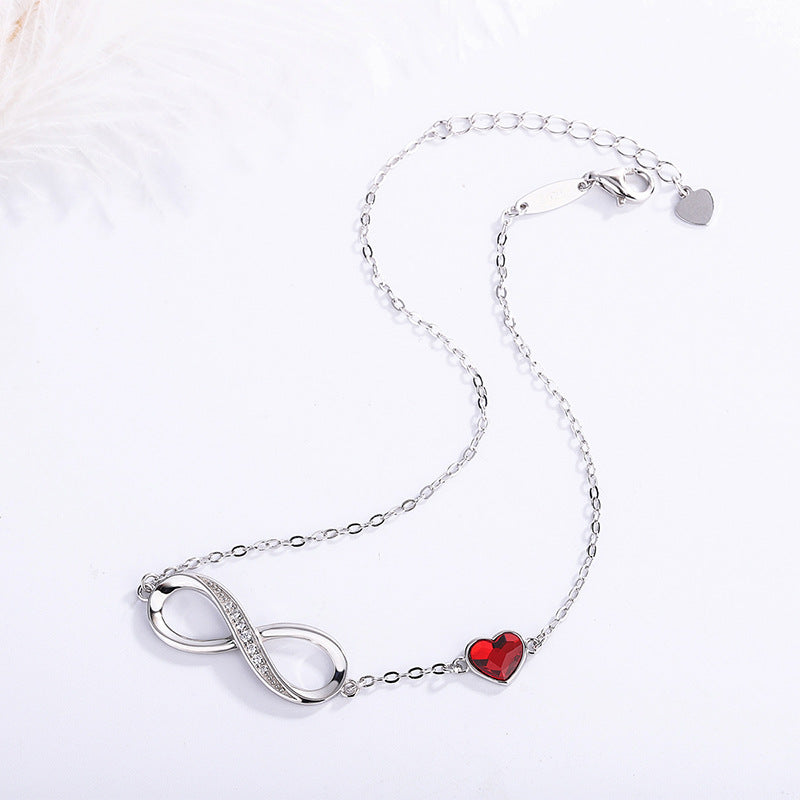 Sterling Sier Heart-shaped Crystal Infinite Female Bracelets