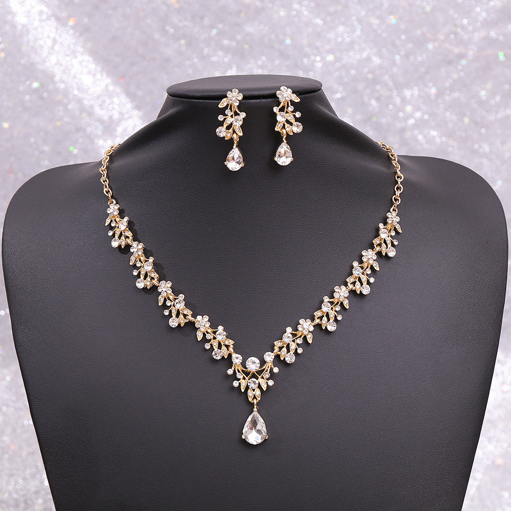 Crystal Water Drop Two-piece Set Bride Wedding Necklaces