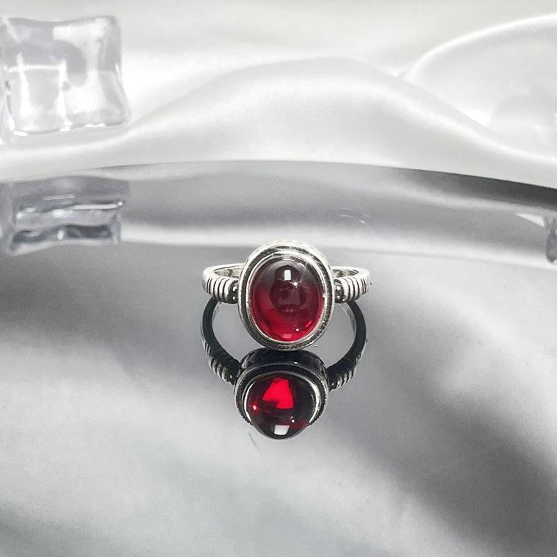 Red Gemstone Open Female Cold Exquisite Rings