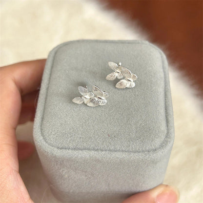 Women's Korean Style Zircon Butterfly Pearl Sier Needle Light Luxury Earrings