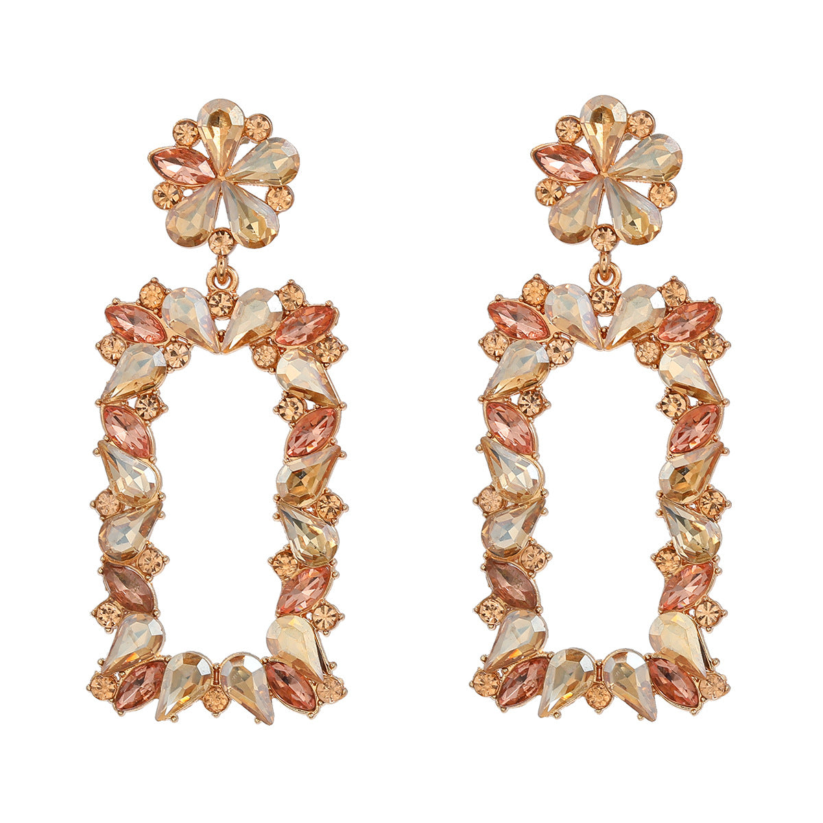 Female Flower Square Full Diamond Party Earrings