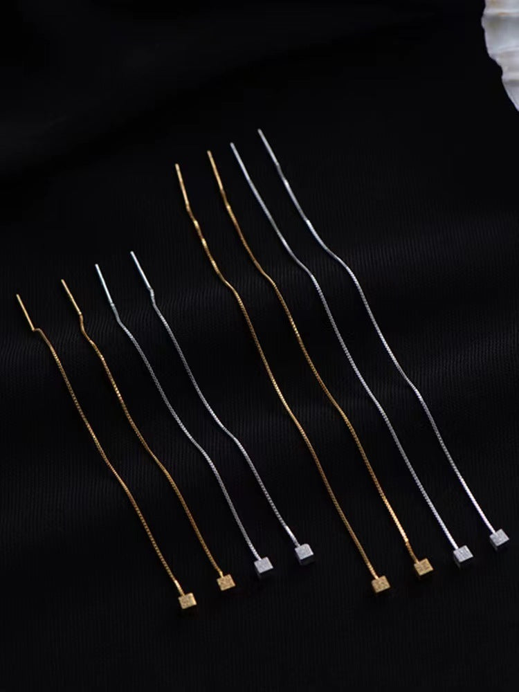 Small Square Long Tassel Ear Thread Female Simple Cold Earrings