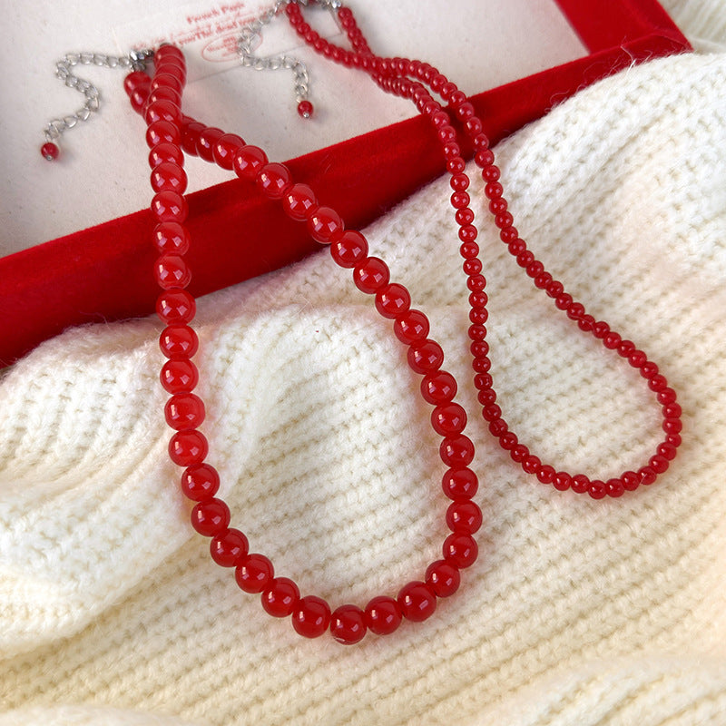 Chinese Style Red Beaded Accessories High Necklaces