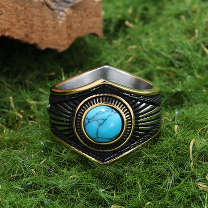 Retro Turquoise Eight Awn Star Personality Indian Rings