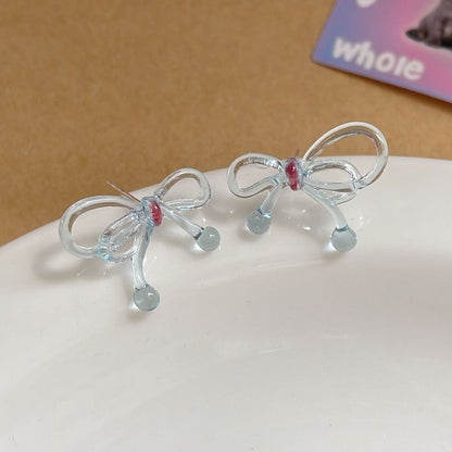 Contrast Color Bow Sier Needle Sweet Earrings