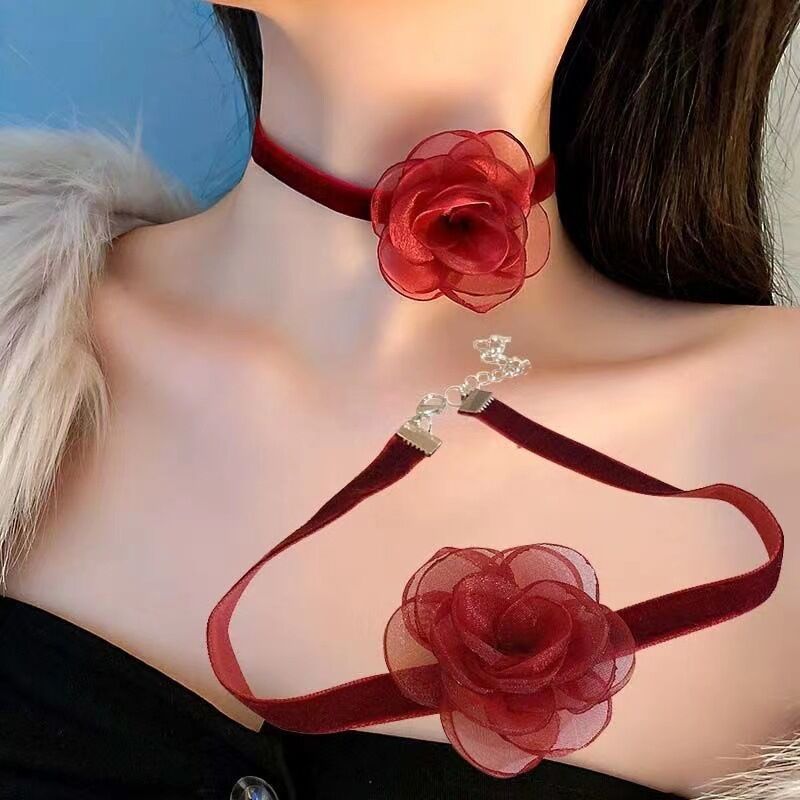 Women's French Large Flower High-grade Clavicle Chain Tassel Necklaces