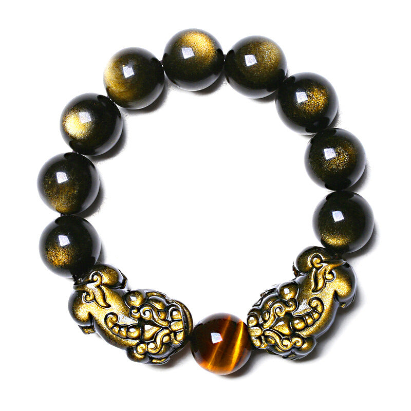 Women's & Men's Natural Obsidian Double Eyes Crystal Pure Bracelets